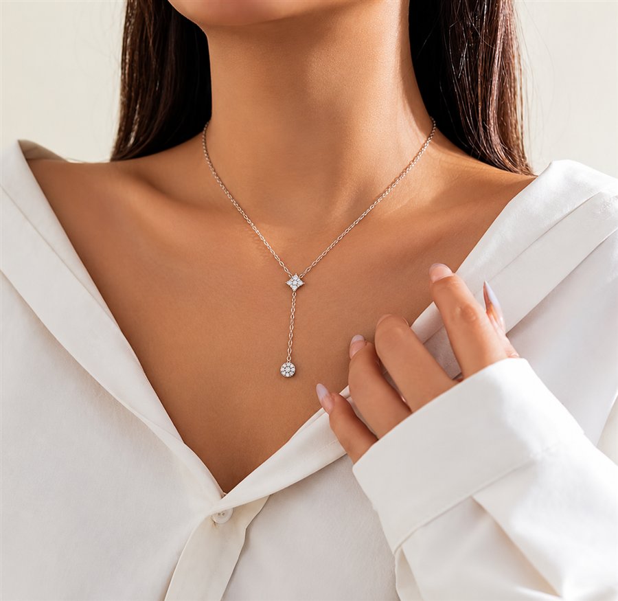 Diamond Pendant Necklace ORA-190 worn