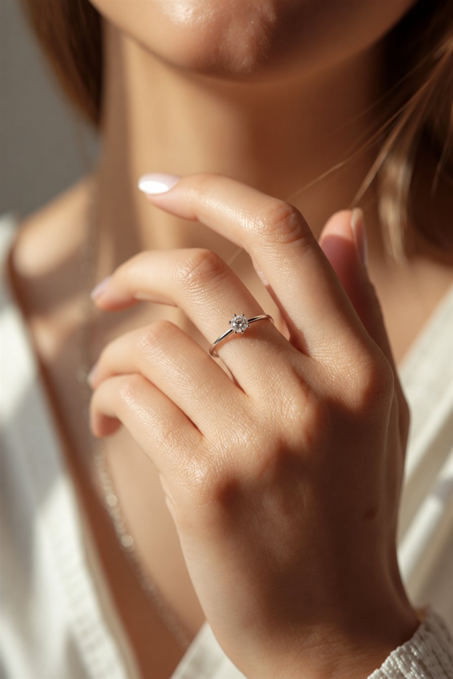 Solitaire Diamond Engagement Ring ORA-076 worn